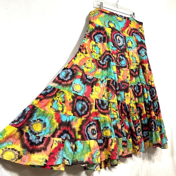 VTG Y2K 23rd Street Flare Whimsy Colorful Skirt Artsy Tie Dye 70s Hippie‎ Boho - Picture 1 of 10